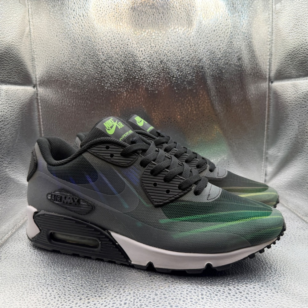 Size 10 Nike Air Max 90 Hyperfuse Sneakers Mens Black Green Excellent 502482-001
